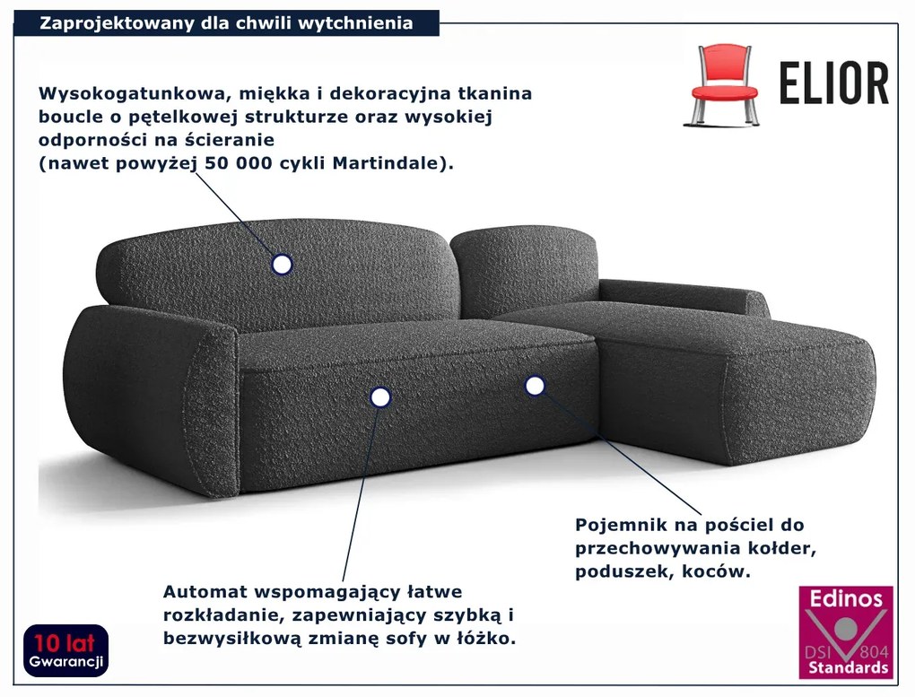 Ciemnoszary rozkładany narożnik L z pojemnikiem C6-C94