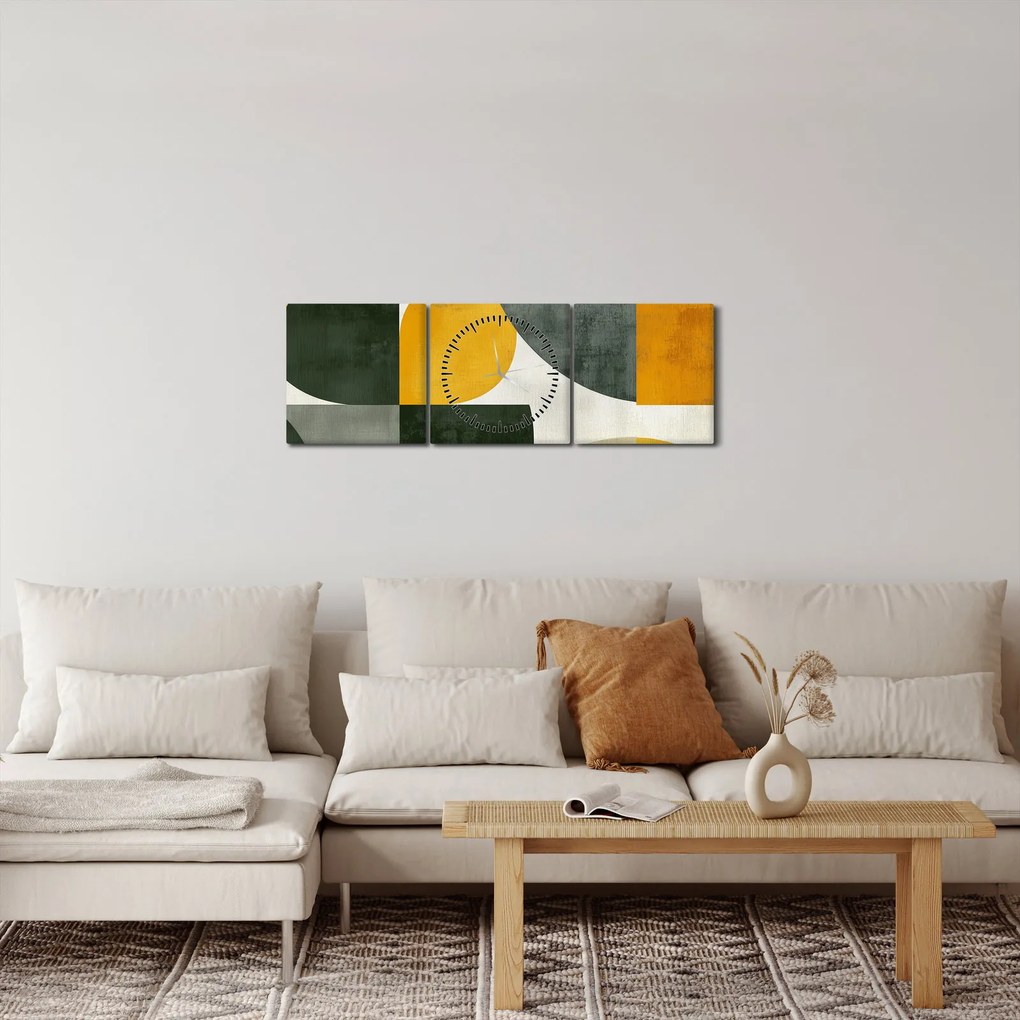 Obraz - Abstrakcja w oliwkowym kolorze (z zegarem) (90x30 cm)