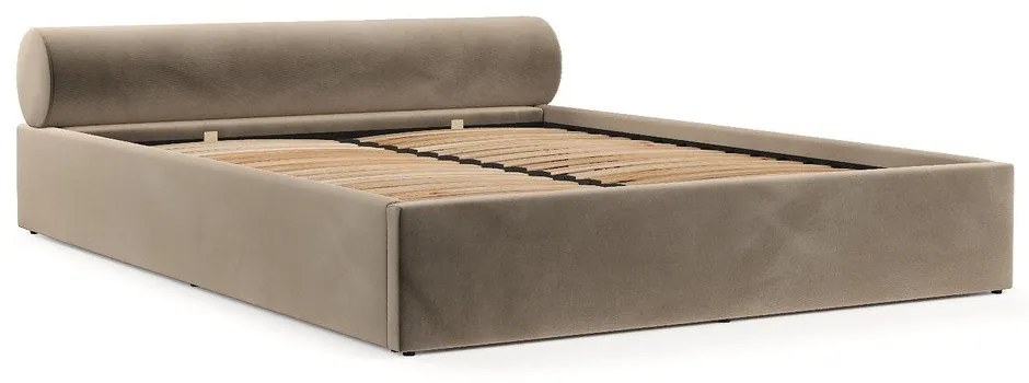 Jasnobrązowe tapicerowane łóżko dwuosobowe ze schowkiem i stelażem 180x200 cm Solvo – Maison de Rêve