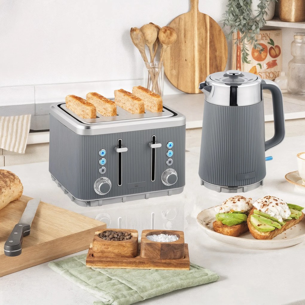 HOMCOM Czajnik 2200 W, 1,7 l z funkcją szybkiego gotowania, filtrem kamienia i tosterem na 4 kromki z 7 poziomami zarumienienia, szary | Aosom PL