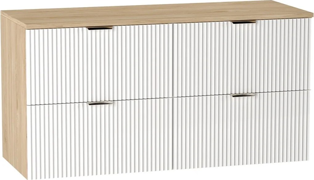 Szafka pod umywalkę WENA, ryflowane fronty, Willy, 120x60x47 cm, Biała/Orzech