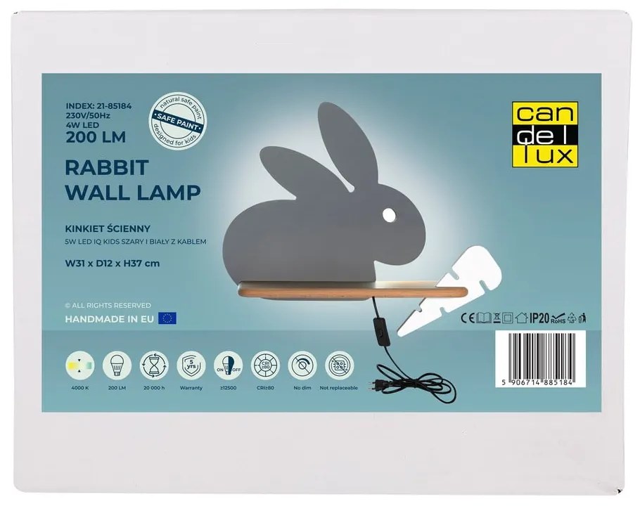 Szara lampa dziecięca Rabbit – Candellux Lighting