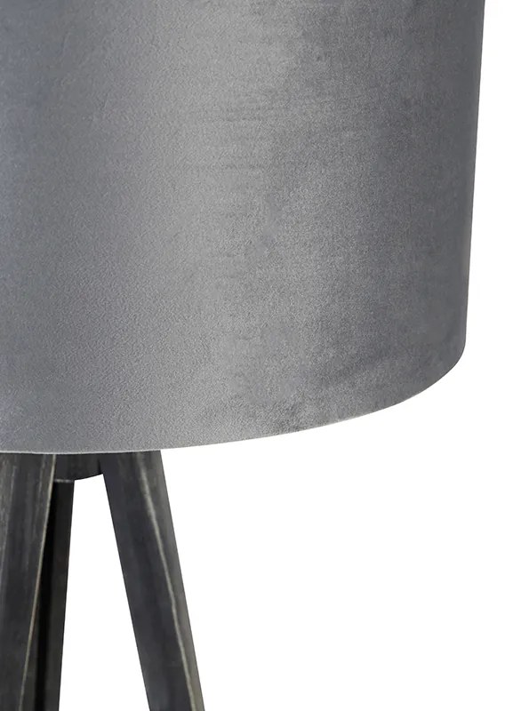 Lampa podłogowa statyw czarna z szarym kloszem 50 cm - Tripod Classic Nowoczesny Oswietlenie wewnetrzne
