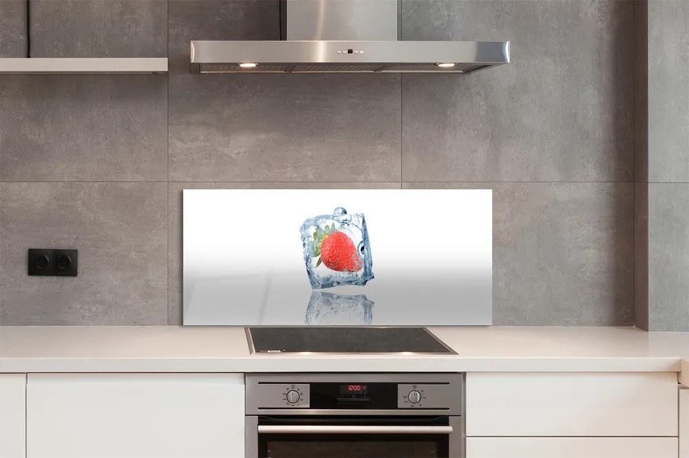 Szkło do Kuchni na Ścianę Kostka Lodu z Truskawką