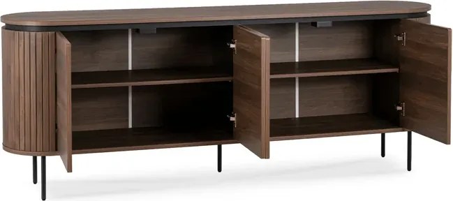 Komoda do Salonu BECK 200 cm Orzech Czterodrzwiowa Ryflowana Nowoczesna