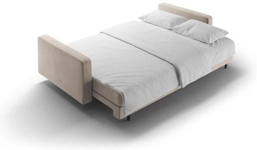 Beżowa aksamitna rozkładana sofa ze schowkiem 222 cm Bali – Cosmopolitan Design