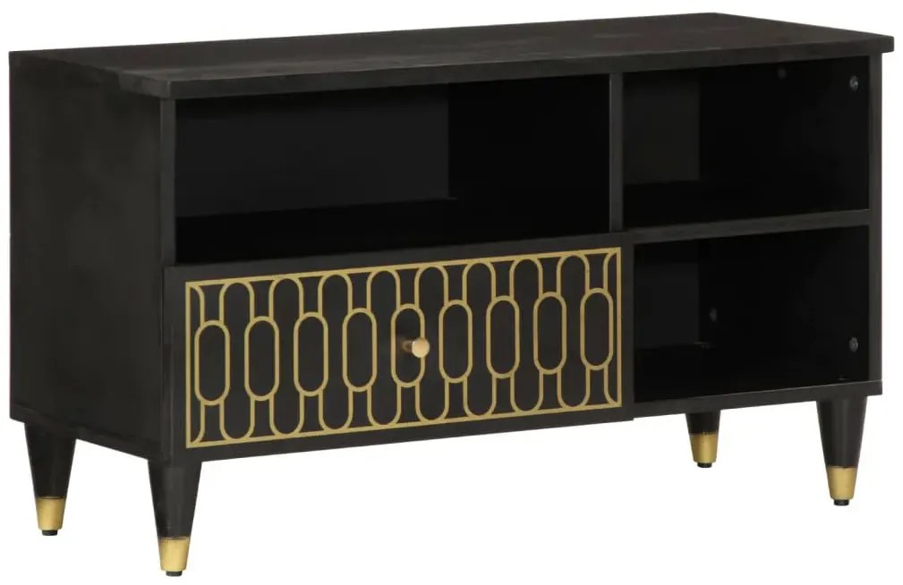 Czarna szafka pod telewizor z drewna mango F6-P99