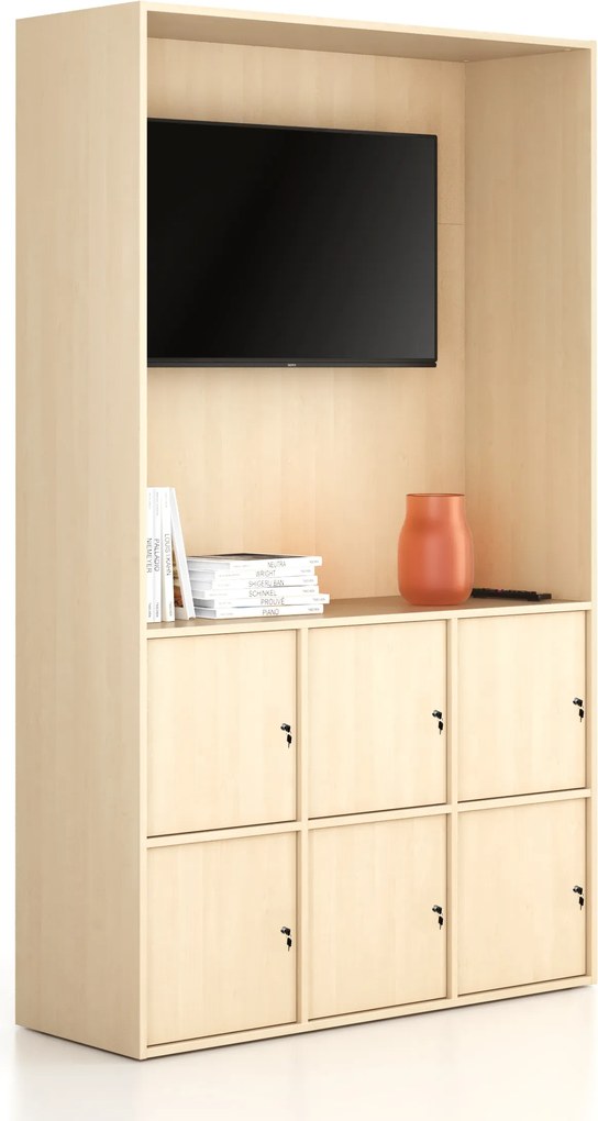 Szafka biurowa FRAME, 6x drzwi, z wnęką, 1299 x 450 x 2162 mm, zamek cylindryczny, brzoza