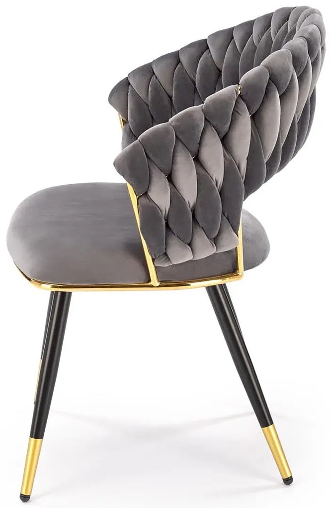 Krzesło welwetowe w stylu glamour popielaty + złoty R1-G15