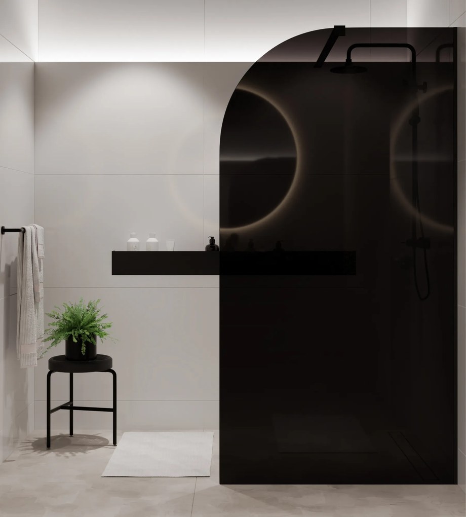 Ścianka prysznicowa WALK IN FIX czarna półokrągła 8 mm MOLIS Black Moon MASSI | różne rozmiary : Kolor profili kabiny - złoty szczotkowany, Szerokość ścianki - 100 cm, Typ montażu - WALK in FIX (Do ściany)