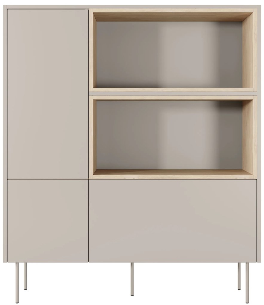 Komoda wysoka Desin 120 cm dwudrzwiowa z szufladą i wnękami - kaszmir / dąb nagano