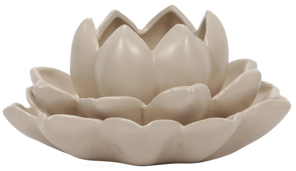 Świecznik na tealight kwiat lotosu z porcelany, 12,5 x 13 x 6,5 cm