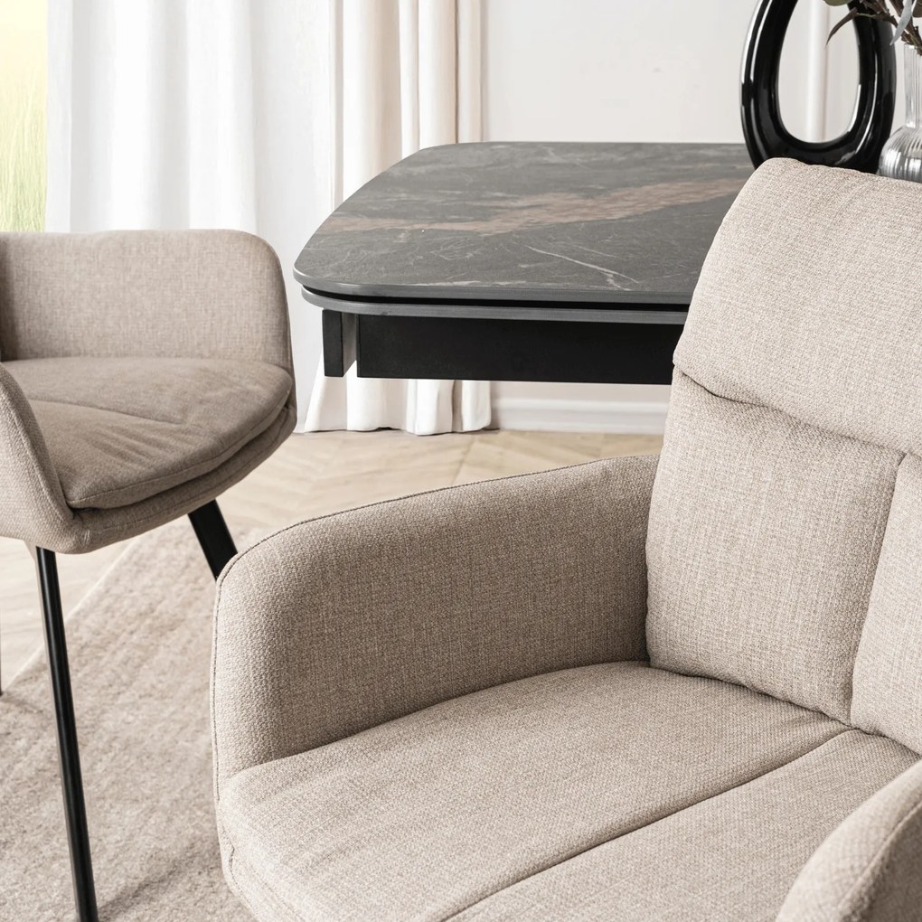 Krzesło Tapicerowane Obrotowe do Salonu CORTADO Beżowe Nowoczesne