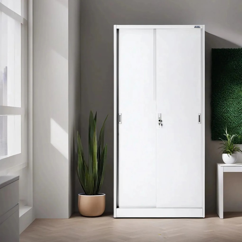 Przesuwna szafa biurowa Kuba 90x40x185 cm biała