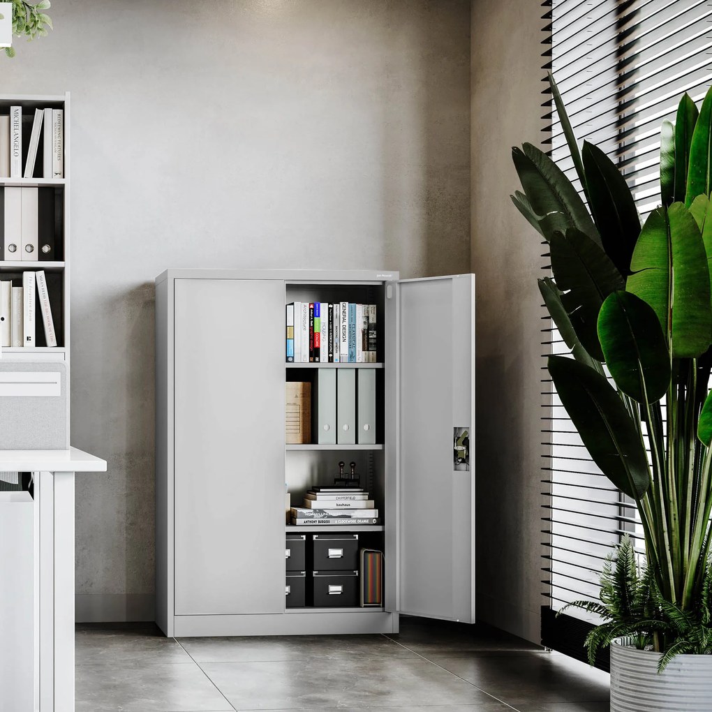 Biurowa szafa metalowa na akta KEVIN, 900 x 1400 x 400 mm, szara