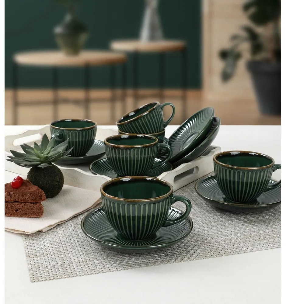 Ciemnozielone ceramiczne filiżanki zestaw 6 szt. 0.21 l – Hermia