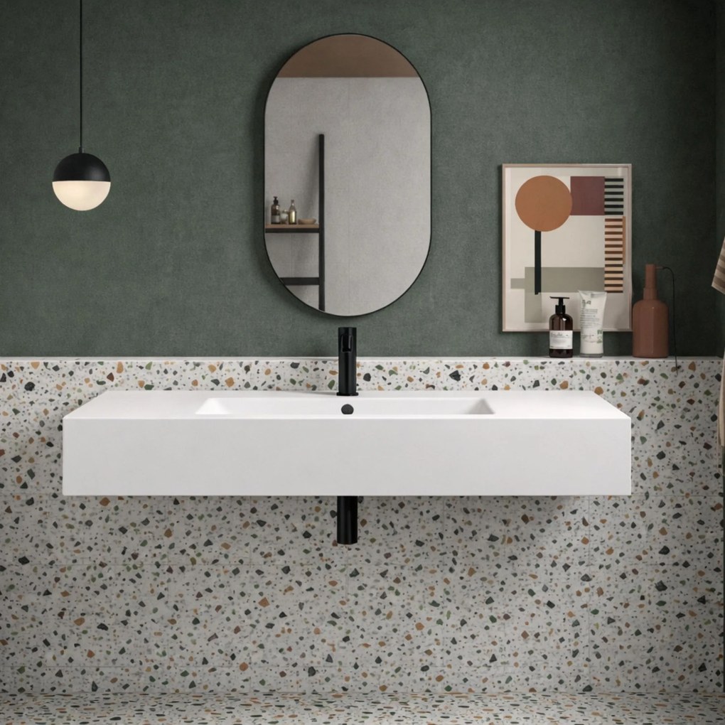 Umywalka nablatowa / wisząca z konglomeratu TAVA cm | Różne rozmiary : Rozmiar - 120 x 43 cm, Typ montażu - nablatowa