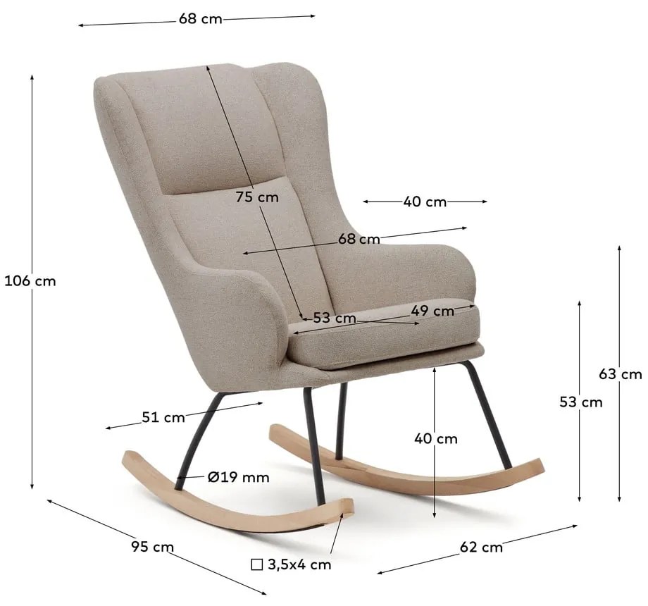 Beżowy bujany fotel z materiału bouclé Maustin – Kave Home