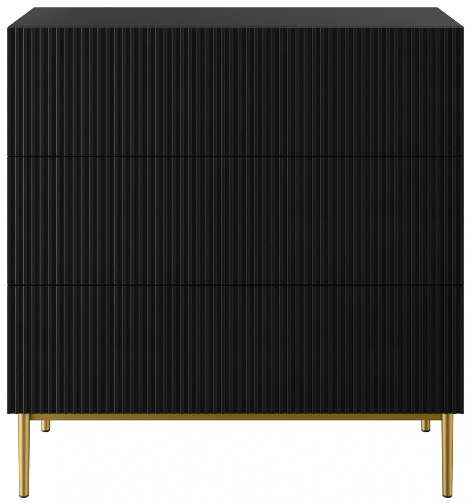 Komoda Nicole 100 cm z szufladami z ryflowanym frontem - czarny mat / złote nóżki