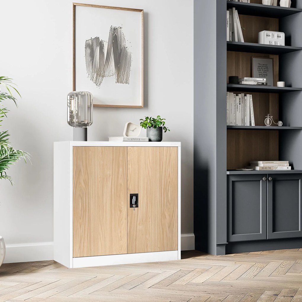 Szafka na akta osobowe, niska, biała/dąb sonoma, 900x930x400 mm: BEATA Eco Design