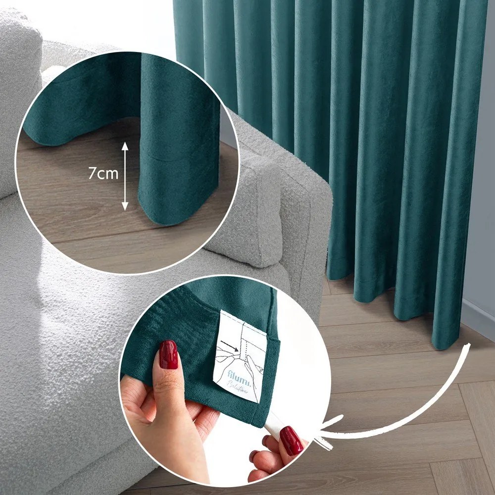 Morska aksamitna zasłona częściowo zaciemniająca (dimout) 400x250 cm Velto – Filumi