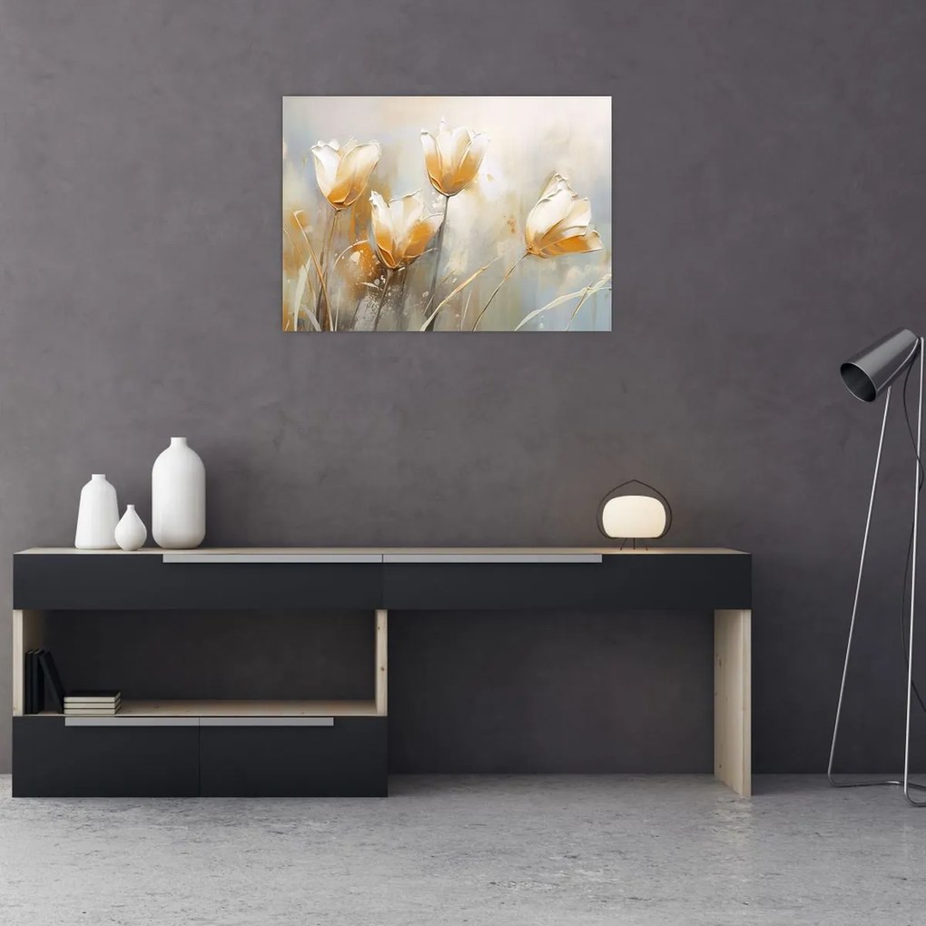Obraz - Malowanie tulipanów (70x50 cm)