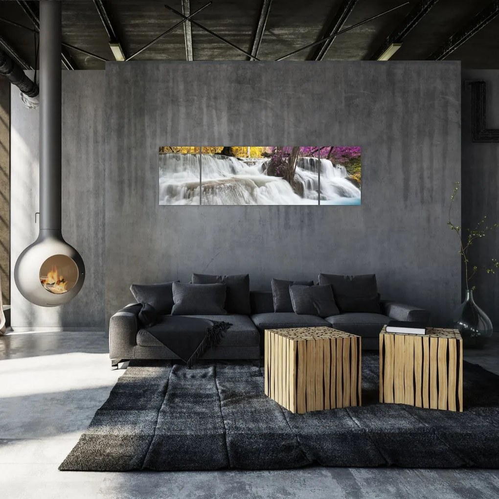 Obraz wodospadu Erawan w lesie (170x50 cm)
