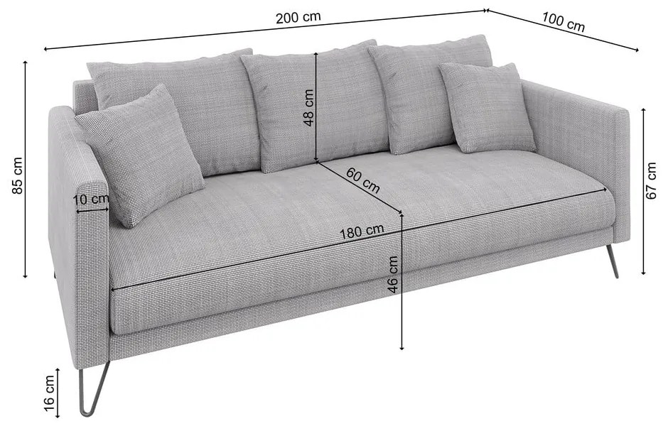 Jasnoszara sofa z tkaniny szenilowej 200 cm Freya – Ropez