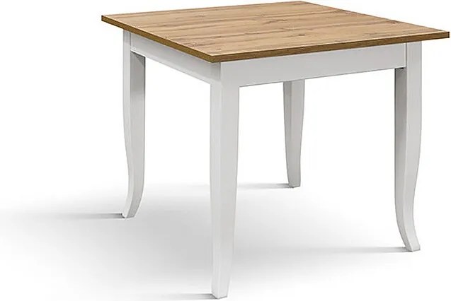 Stół drewniany wykończony dębem, biała drewniana rama 80x80 - RIMINI