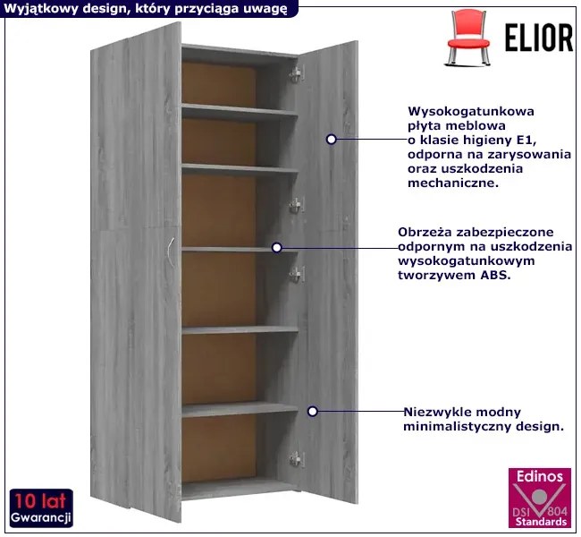 Wysoka szafa na buty z półkami szary dąb sonoma B9-N49