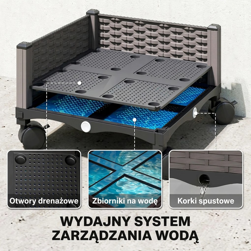 Outsunny Podwyższona grządka z kratką mobilna skrzynka na rośliny z rolką i otworem odpływowym, skrzynka 40 x 40 x 185 cm | Aosom PL