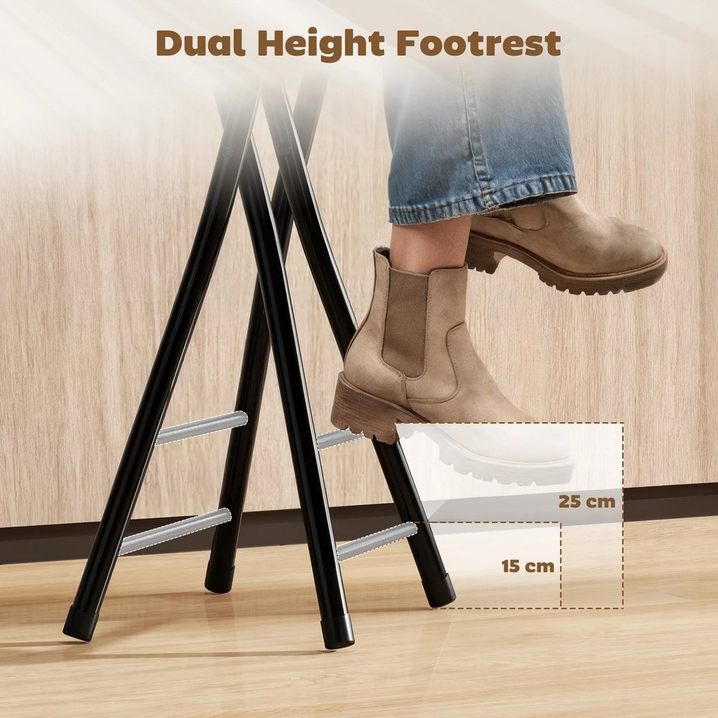 HOMCOM Stołki barowe 2 szt., składane krzesło barowe ze stalową ramą, krzesła kuchenne z podwójnym podnóżkiem 34 x 30 x 70 cm czarne | Aosom PL