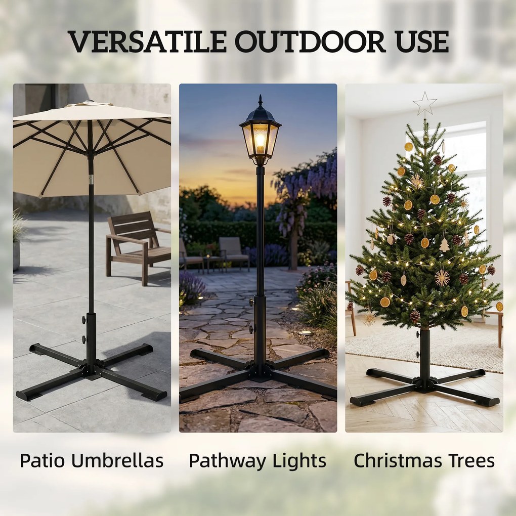 Outsunny Stojak na parasol składany na drążki o średnicy 38 i 48 mm, metalowa podstawa krzyżowa, ciemnoszary | Aosom PL