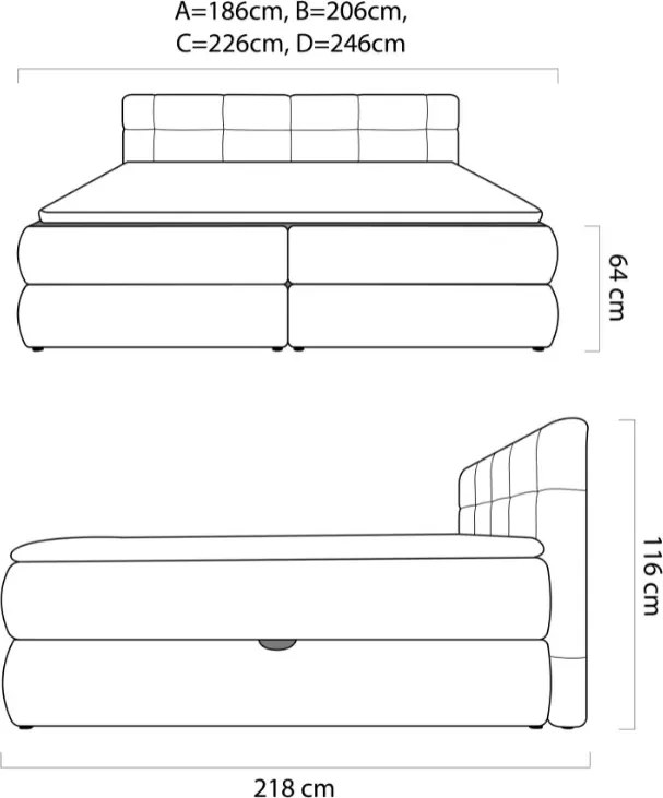 Grande - przestronne łóżko kontynentalne z materacem 7-strefowym i 2 pojemnikami 140x200 - 240x200