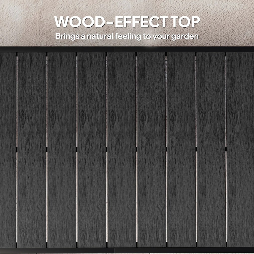 Outsunny Stół ogrodowy na zewnątrz, Stół wypoczynkowy na zewnątrz, Odporny na warunki atmosferyczne, 190 x 90 x 74 cm, Czarny