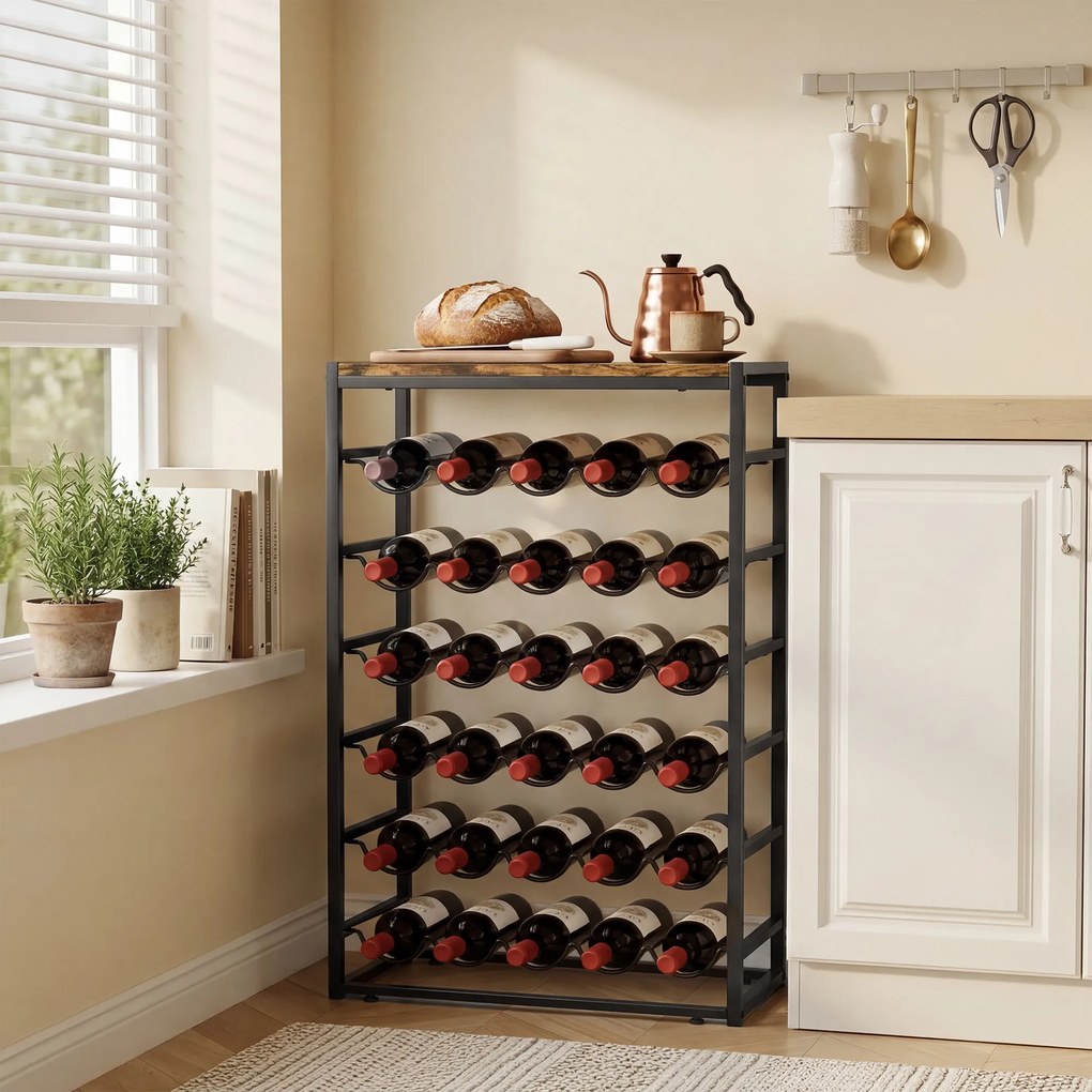 HOMCOM Stojak na wino na 30 butelek wolnostojący stojak z metalu do piwnicy, magazynu, 59 x 30 x 88,5 cm Rustykalny brąz | Aosom PL