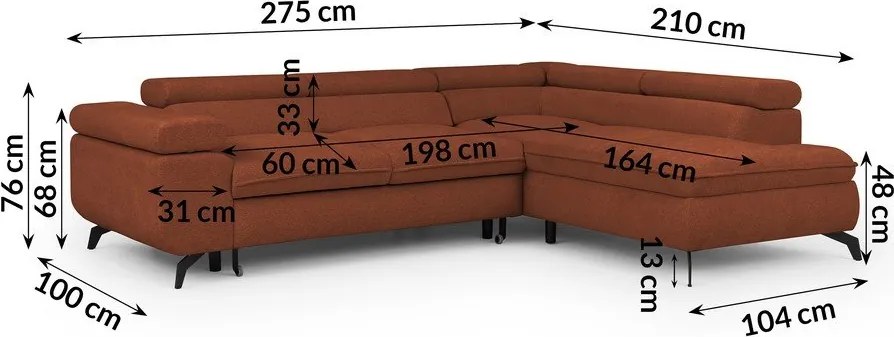 Narożnik z tkaniny szenilowej w kolorze terakoty (prawostronny/w kształcie litery L) Marbeya – Ropez