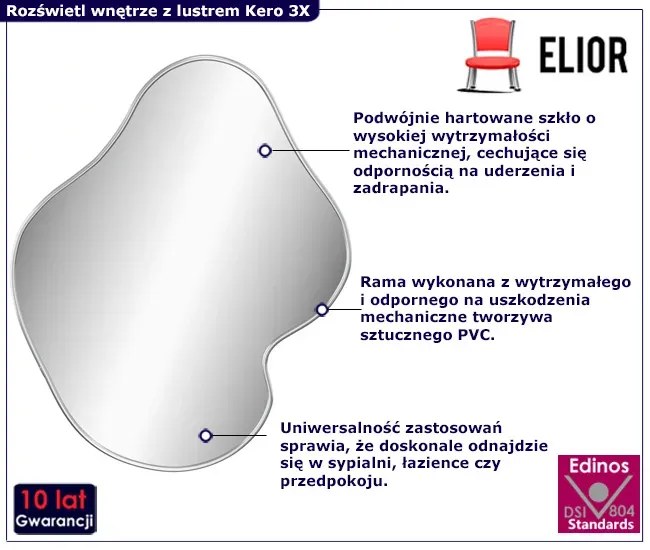 Asymetryczne srebrne lustro wiszące 50x40 cm S4-A19