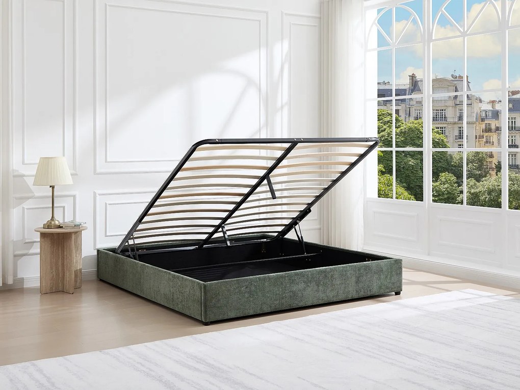 Stelaż ze skrzynią  140 x 190 cm z tkaniny teksturowanej - Zielony - FIRMEO od YSMÉE