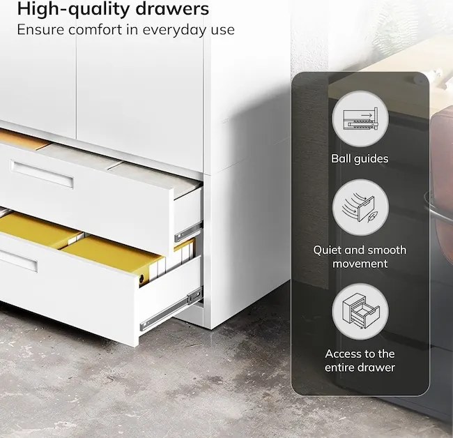 Szafa modułowa metalowa wielofunkcyjna z szufladą biała MEGAN 1850 x 900 x 400 mm