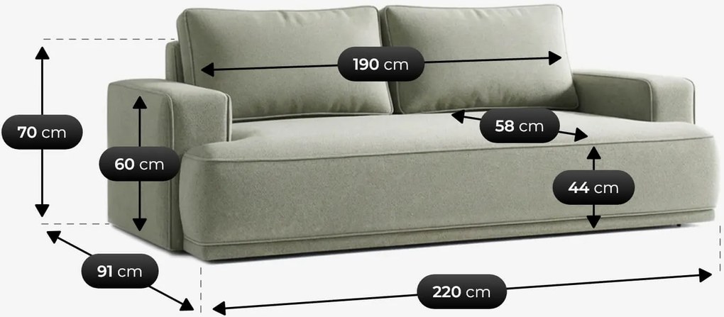 Sofa z Funkcją Spania CAMELIA Szara Boucle Nowoczesna