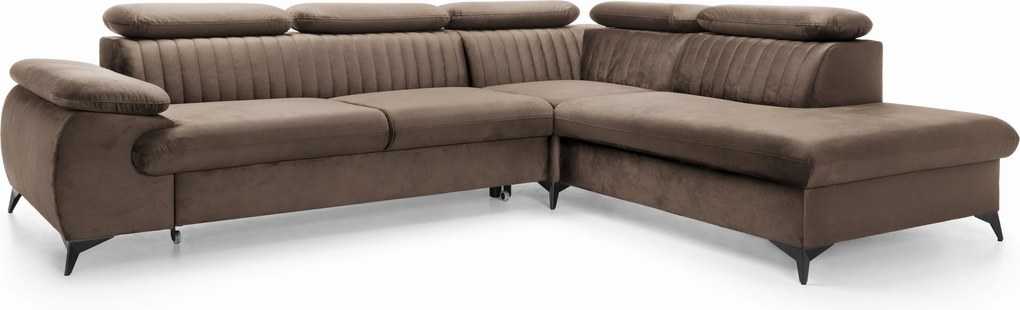 Masseno Narożnik FIORE z funkcją spania i pojemnikiem na pościel Narozniki L, Rozkładana sofa - Brązowy, MONOLITH 15