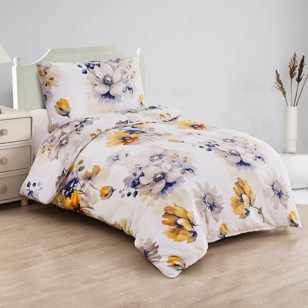 Pościel z mikropluszu Kwiaty kolorowy, 140 x 200cm, 70 x 90 cm