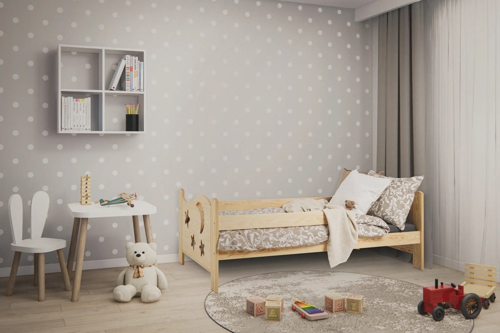 Łóżko dziecięce MOON 80 x 160 cm, sosna Stelaż: Ze stelażem listwowym elastycznym, Materac: Materac EASYSOFT 10 cm