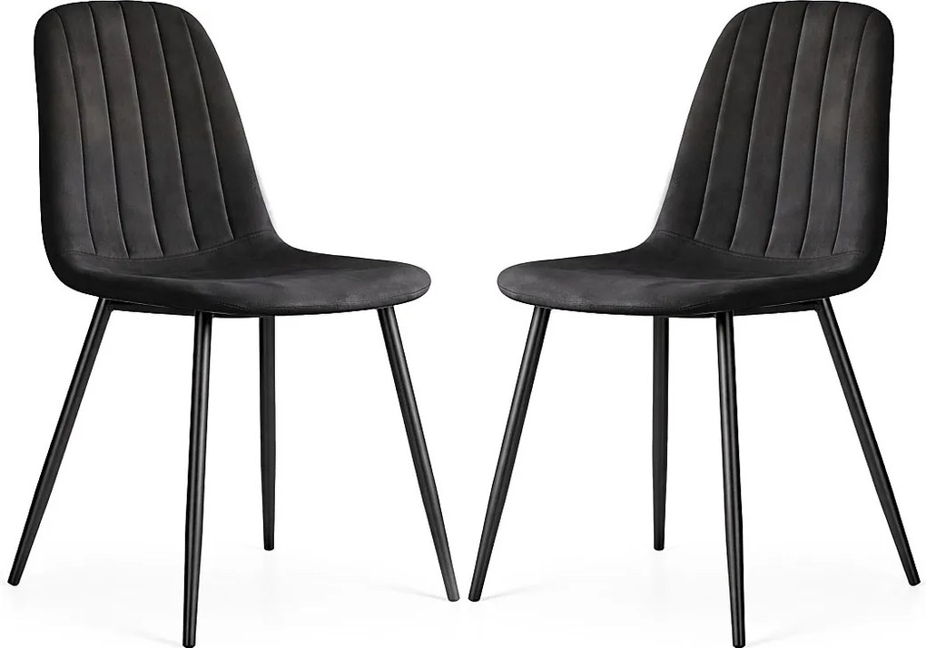 2x Welurowe krzesło tapicerowane pikowane Czarne LUMO Czarne nogi