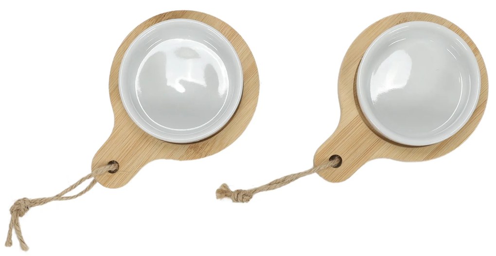 Zestaw do przekąsek, dressingów i przystawek - 2 okrągłe porcelanowe miseczki na tackach