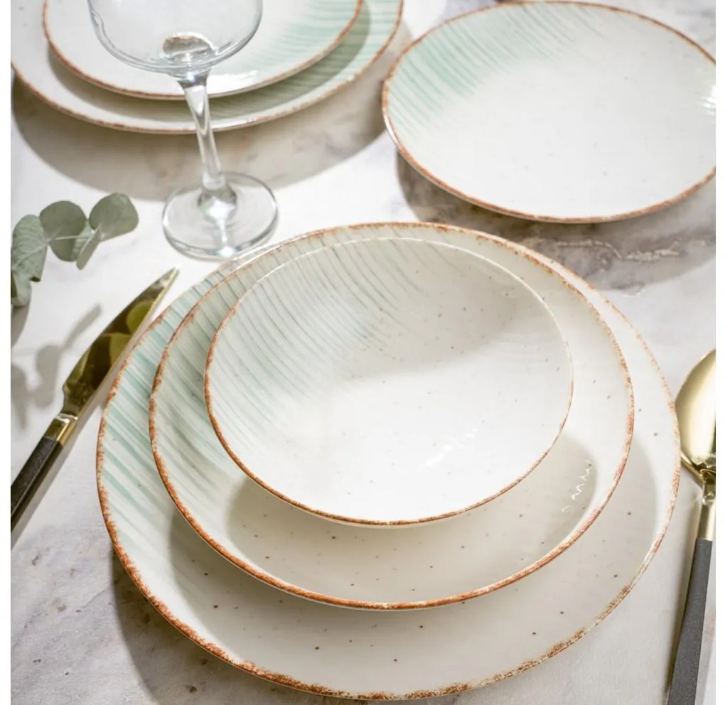 24-częściowy zestaw obiadowy, biały/zielony, porcelana
