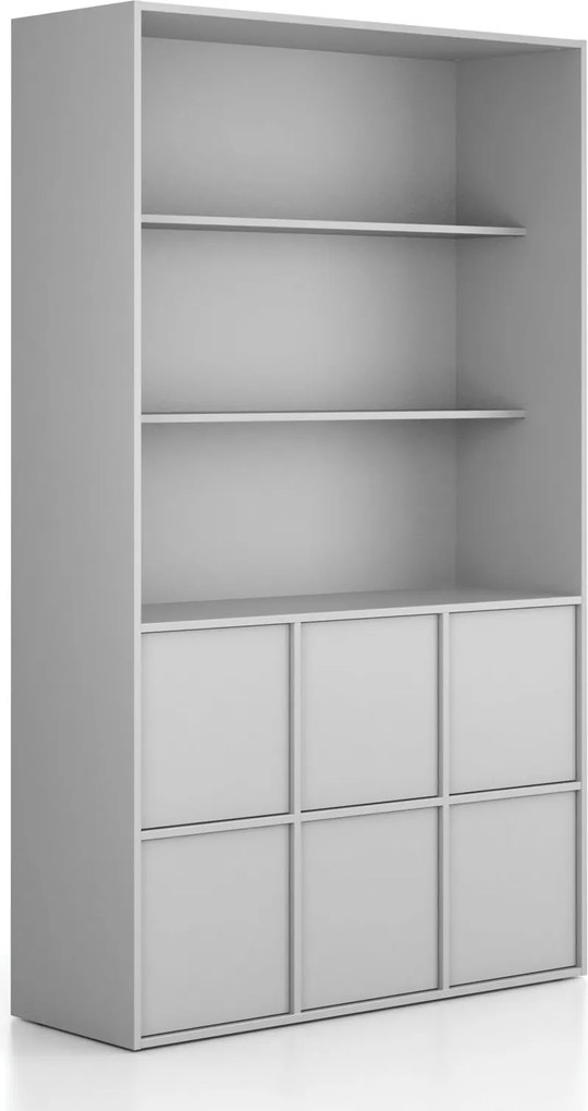 Szafka biurowa FRAME, 6x drzwi, 2x półka, 1299 x 450 x 2162 mm, PUSH-lock, szary