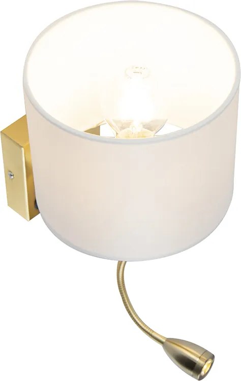 Złota lampa ścienna USB z białym kloszem - Brescia Combi