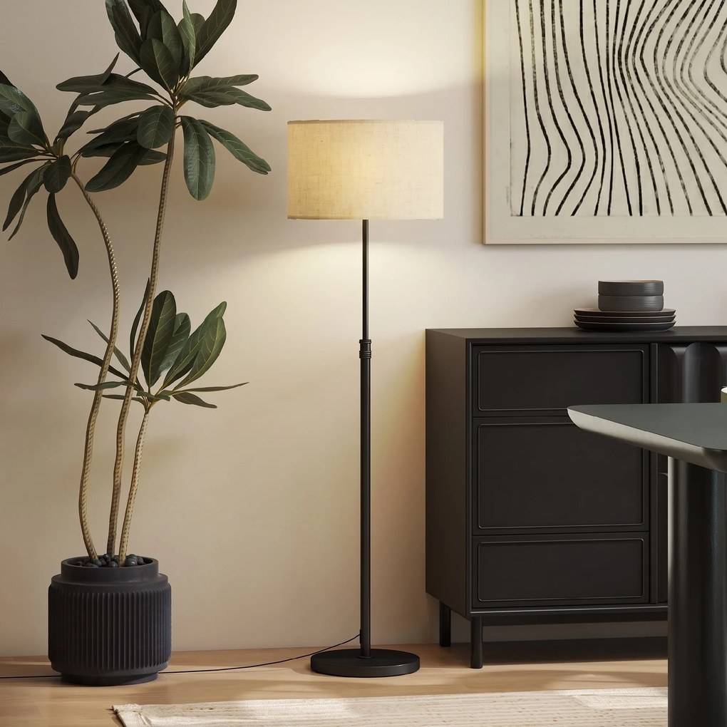 HOMCOM Lampa stojąca z pilotem, regulowana wysokość, abażur materiałowy, metalowa podstawa, regulacja jasności, wyłącznik nożny, czarny | Aosom PL
